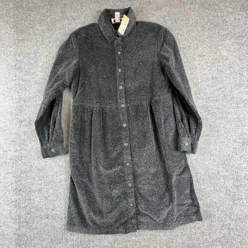 Talbots Womens Petite 2P Gray Corduroy Shirt Dress Long Sleeve Knee Length NEW